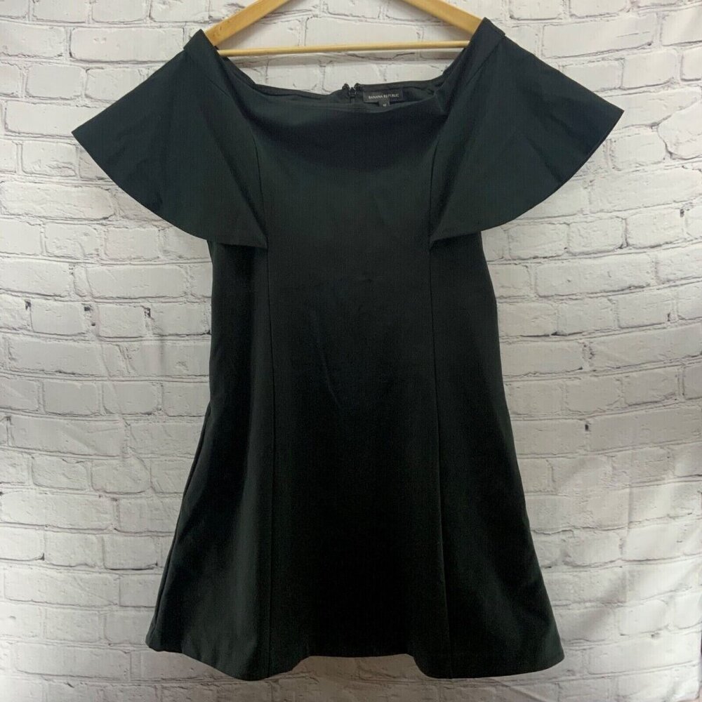 Banana Republic Dress Black Mini Short Sz 12 Cap Sleeves NEW NWT‎